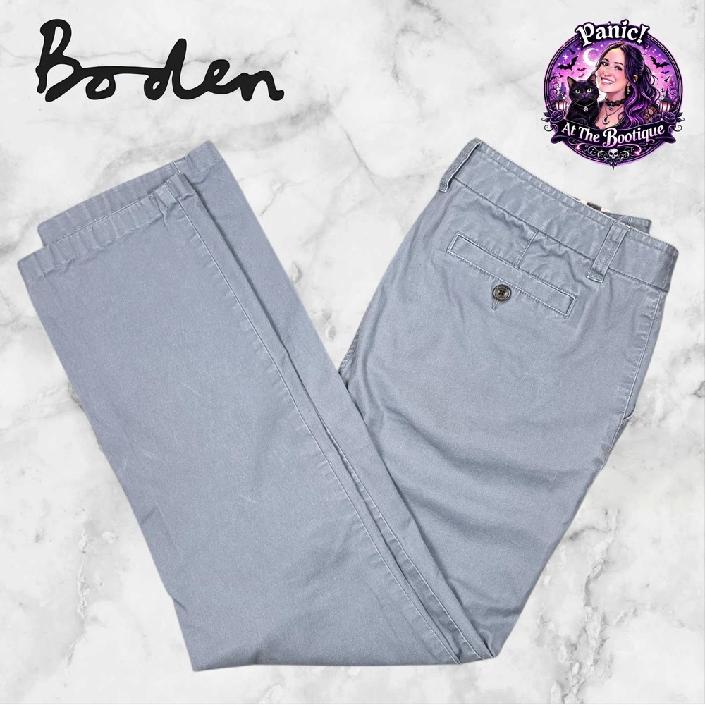 Boden Chino Slacks Women 10R Gray Straight‎ Leg Polka Dot Trim Workwear Pants